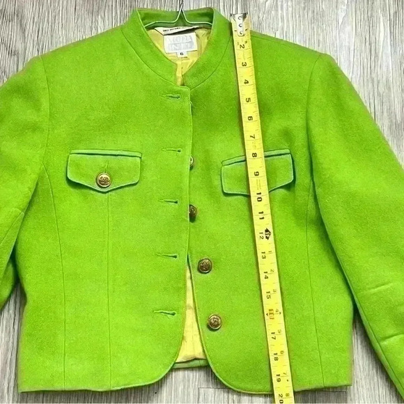 MODA  INTERNATIONAL LIME GREEN WOOL BLAZER SIZE 6 GREAT FOR FALL - Picture 8 of 12